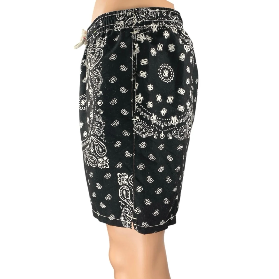 MC2 Saint Barth Men's Black Paisley Bandana Elastic Waist Jumbo Swim Shorts Sz L - Image 2