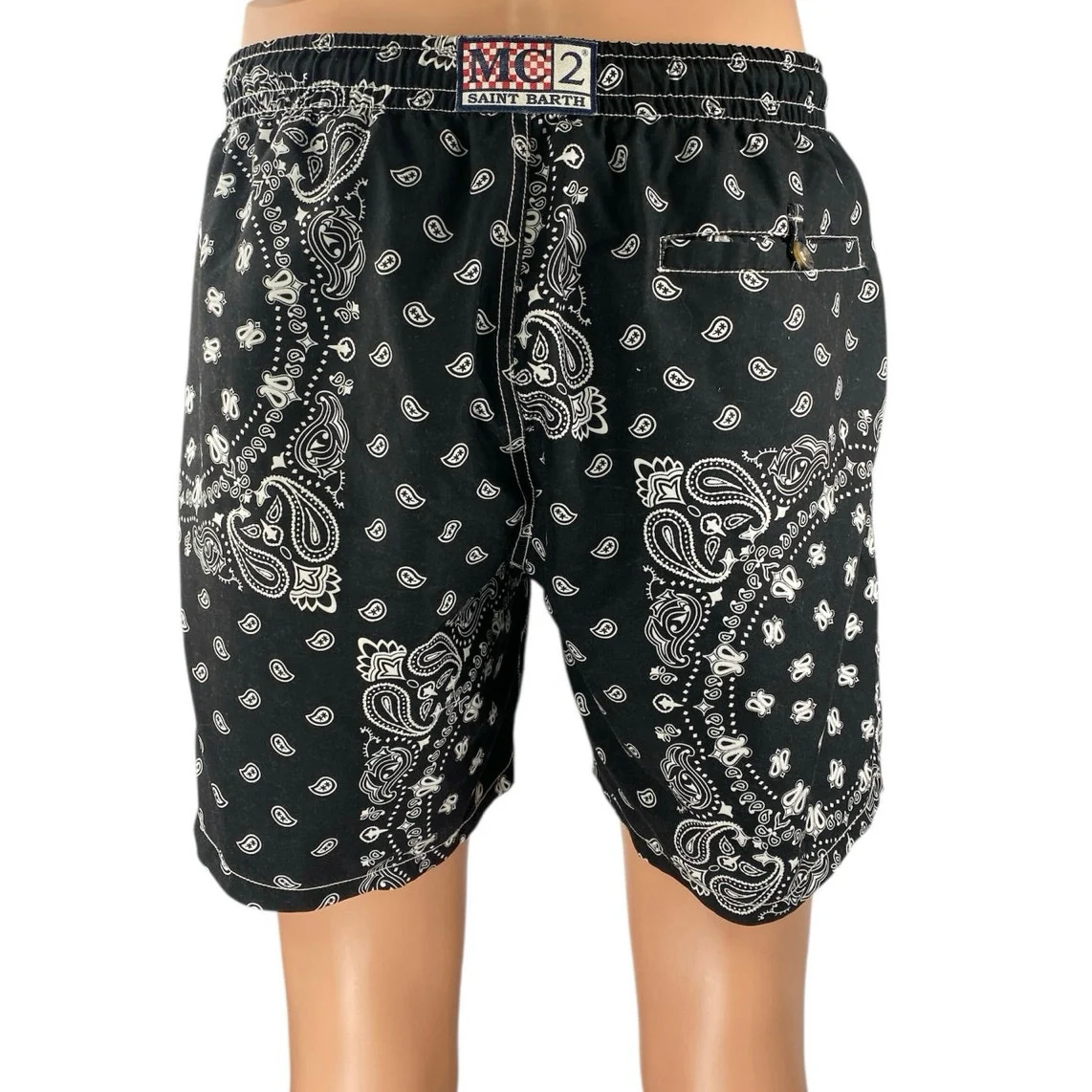 MC2 Saint Barth Men's Black Paisley Bandana Elastic Waist Jumbo Swim Shorts Sz L - Image 3