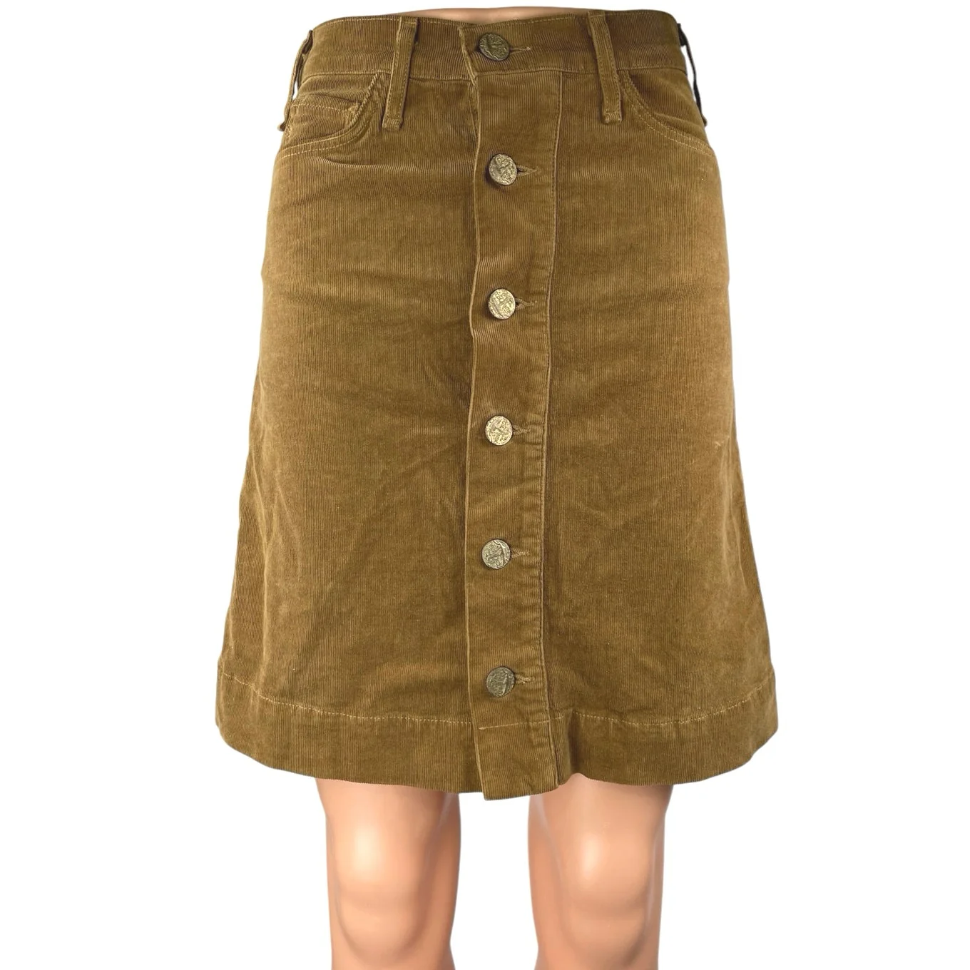 McGuire Columbier Brown Corduroy Velvet Velour Button Down Mini A-Line Skirt 25