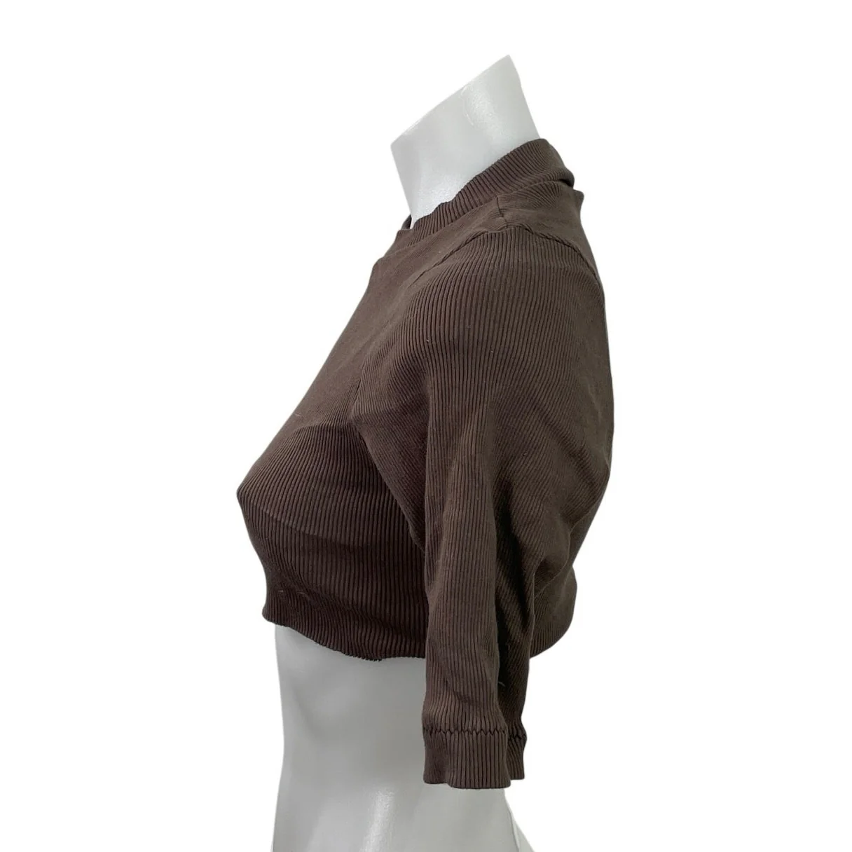 Me Dic Al Women's Brown Ribbed Knit Short Sleeve Moto Biker Crop Top Size XS - Image 2