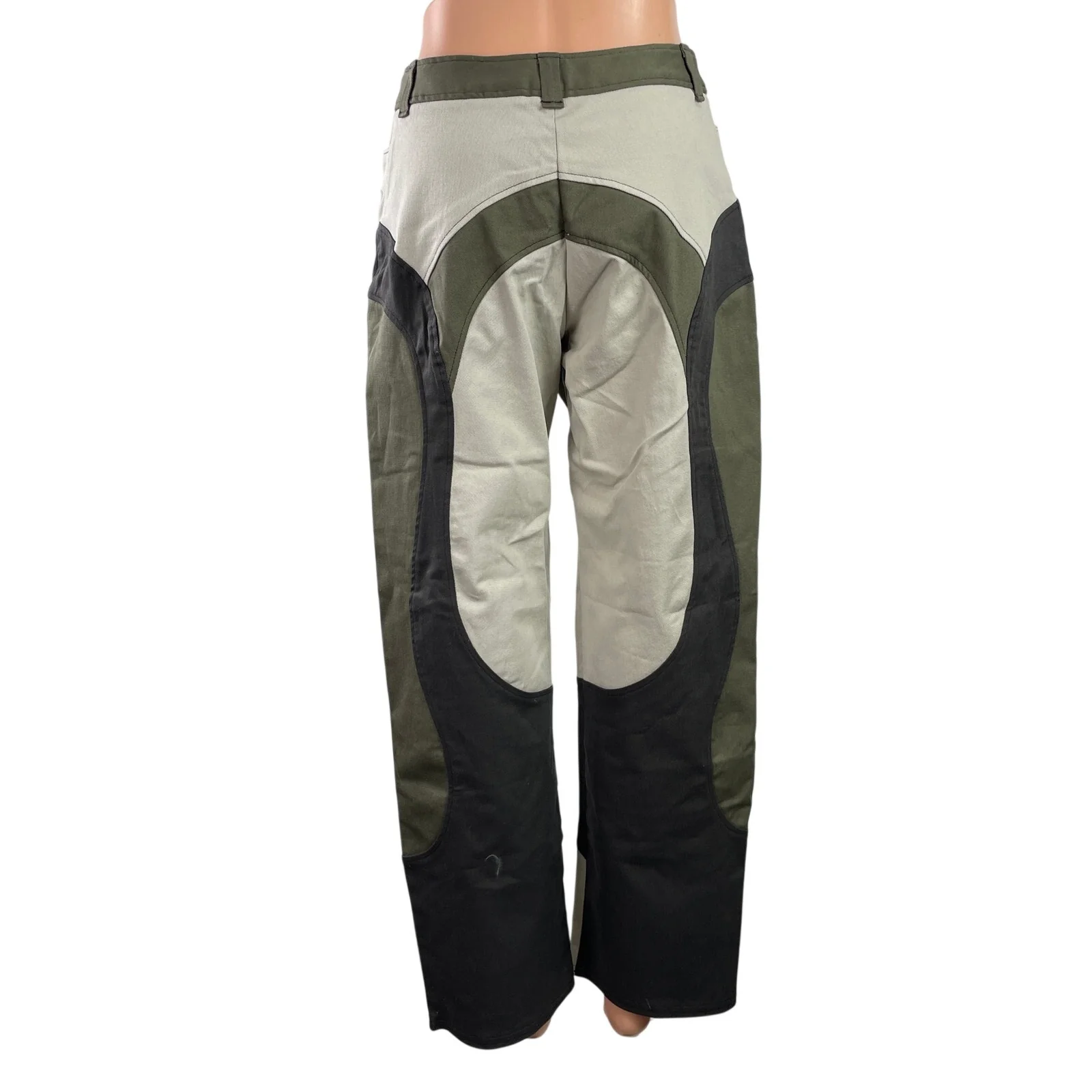 Me Dic Al Women's Green Colorblock High Rise Baggy Wide Leg Trousers Pants Sz XS - Image 3