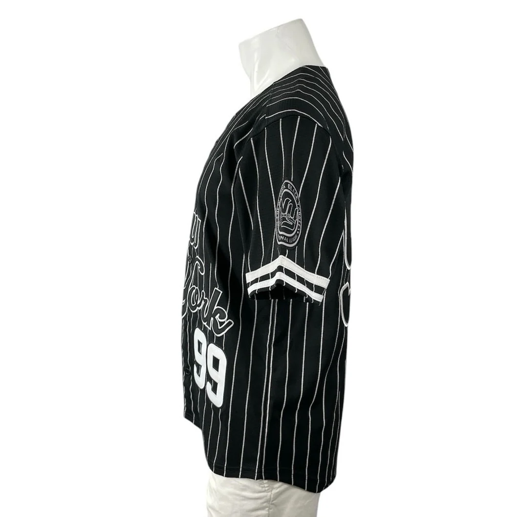 Men's Black White Striped New York 99 Short Sleeve Button Down Jersey Top Size S - Image 2