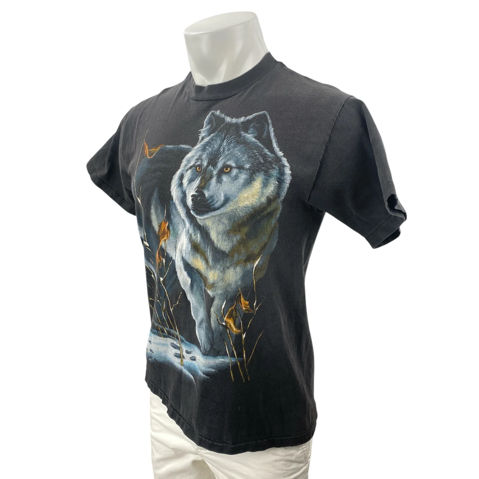 Men's Black Wolf Rabbit Graphic Print Short Sleeve Crew Neck T Shirt Tee Top M - Image 3