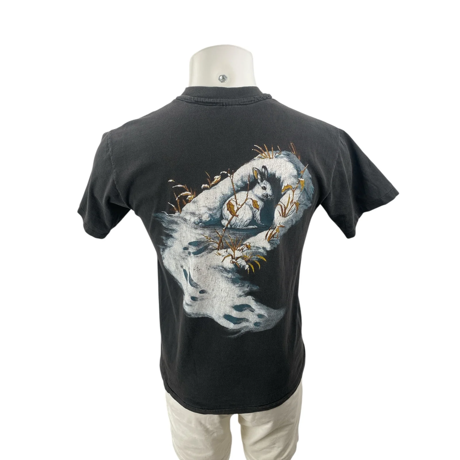 Men's Black Wolf Rabbit Graphic Print Short Sleeve Crew Neck T Shirt Tee Top M - Image 4