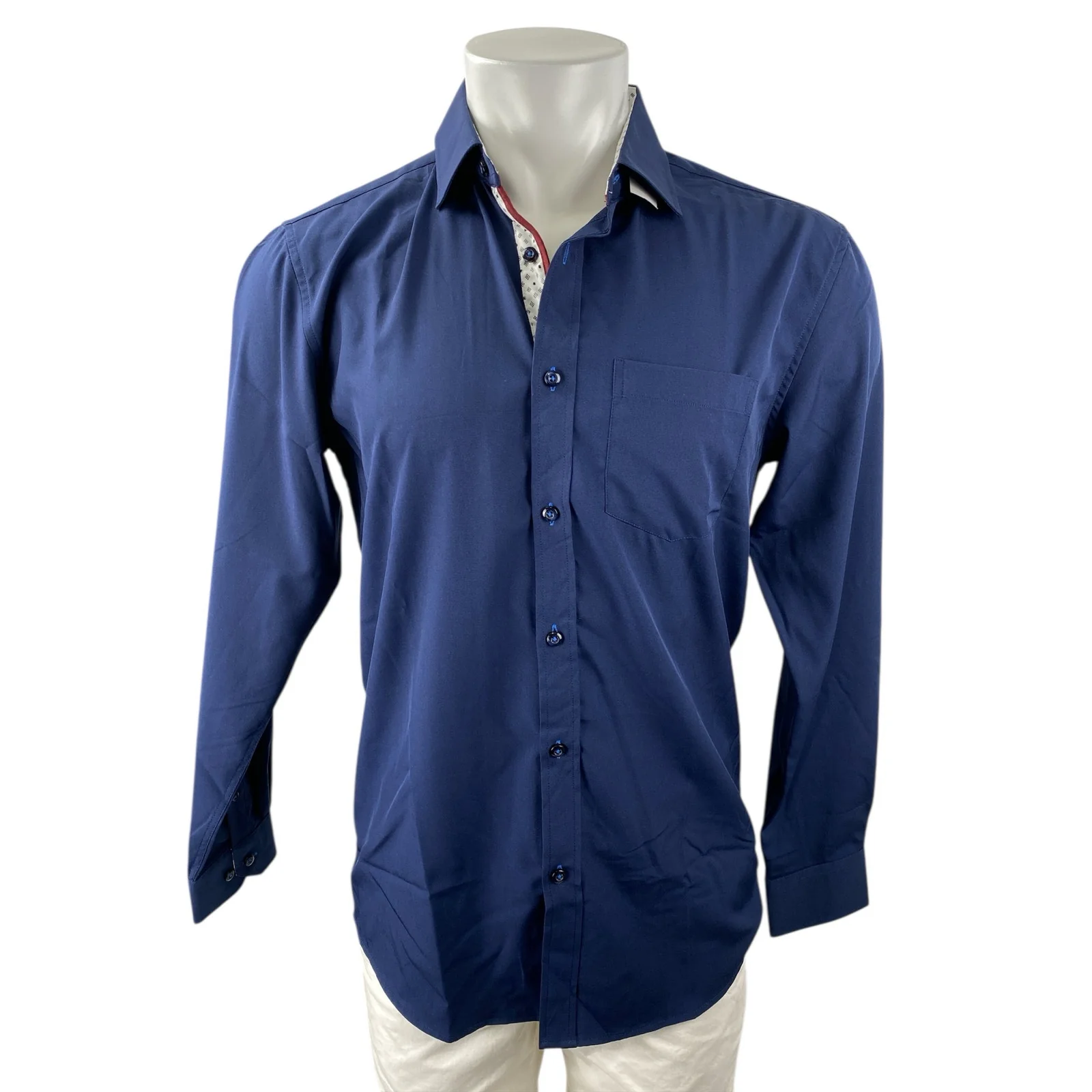 Men's Blue Stretch Collared Long Sleeve Pocket Button Down Shirt Top Size S