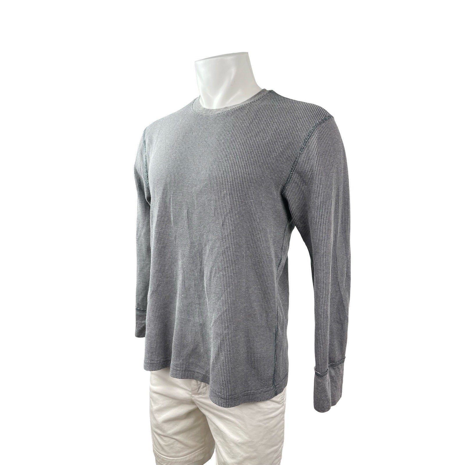 Men's Gray Textured Knit Long Sleeve Crew Neck Basic T Shirt Tee Top Size XL - Image 2
