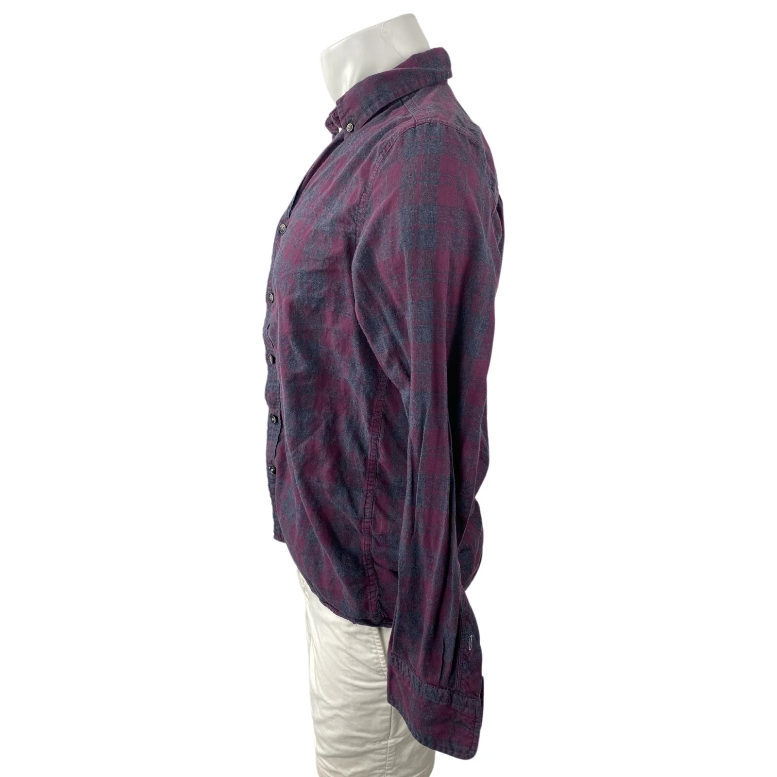 Men's Purple Plaid Checkered Collared Long Sleeve Casual Button Down Shirt Top S - Image 4