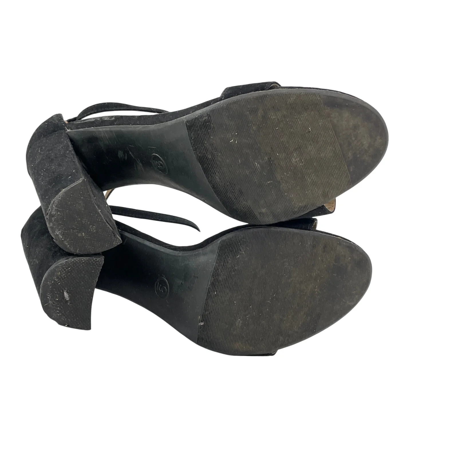 Merona Lulu Women's Black Suede Ankle Strap Open Toe High Block Heels Sandals 9 - Image 4