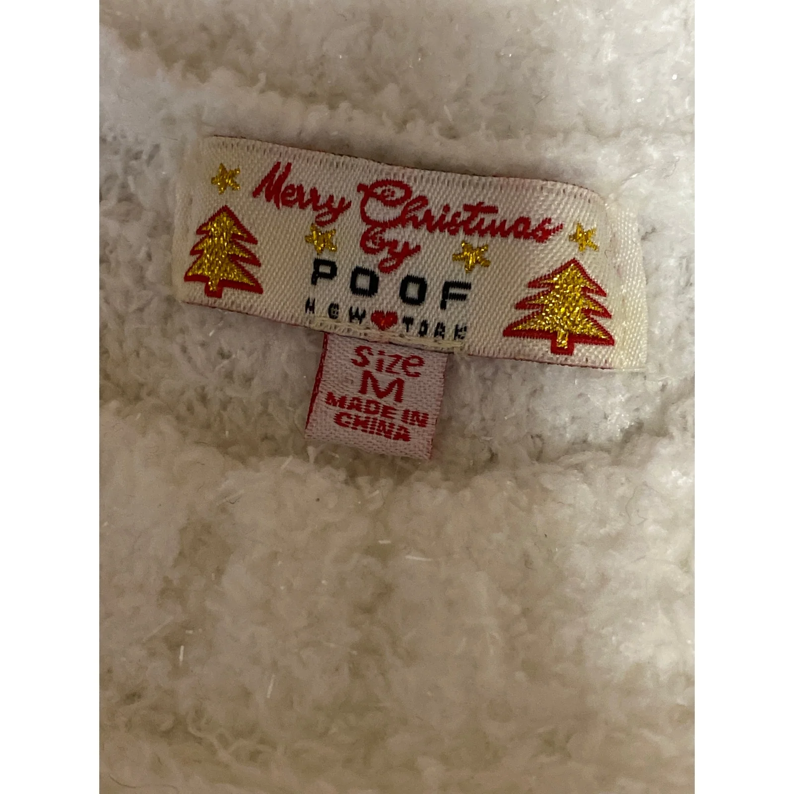 Merry Christmas by Poof White Gnomes Fleece Sequin Long Sleeve Sweater Top Sz M - Image 5