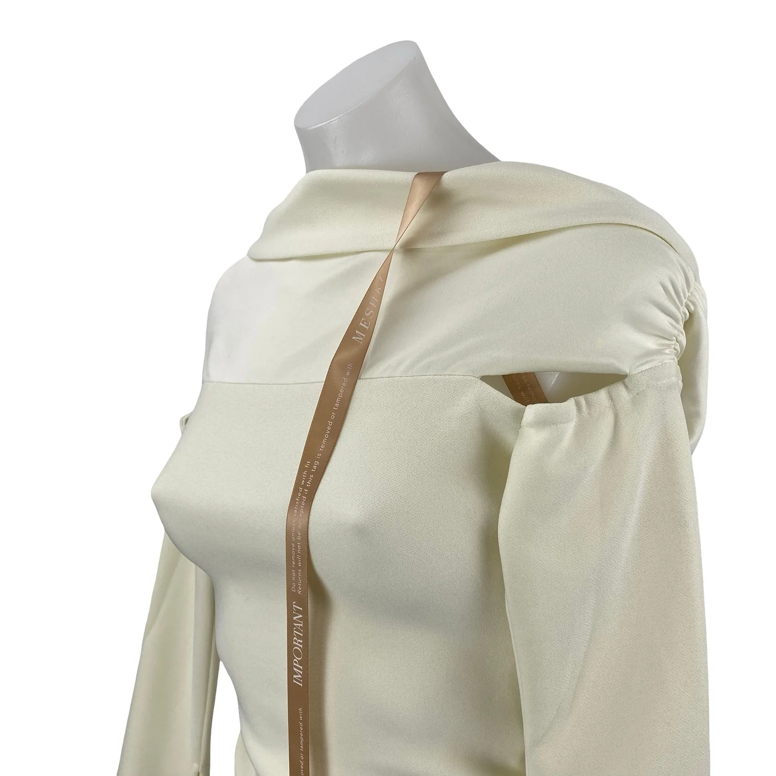 Meshki Cream Long Bell Sleeve Off The Shoulder Cutout Mini Bodycon Dress Sz XXS - Image 2