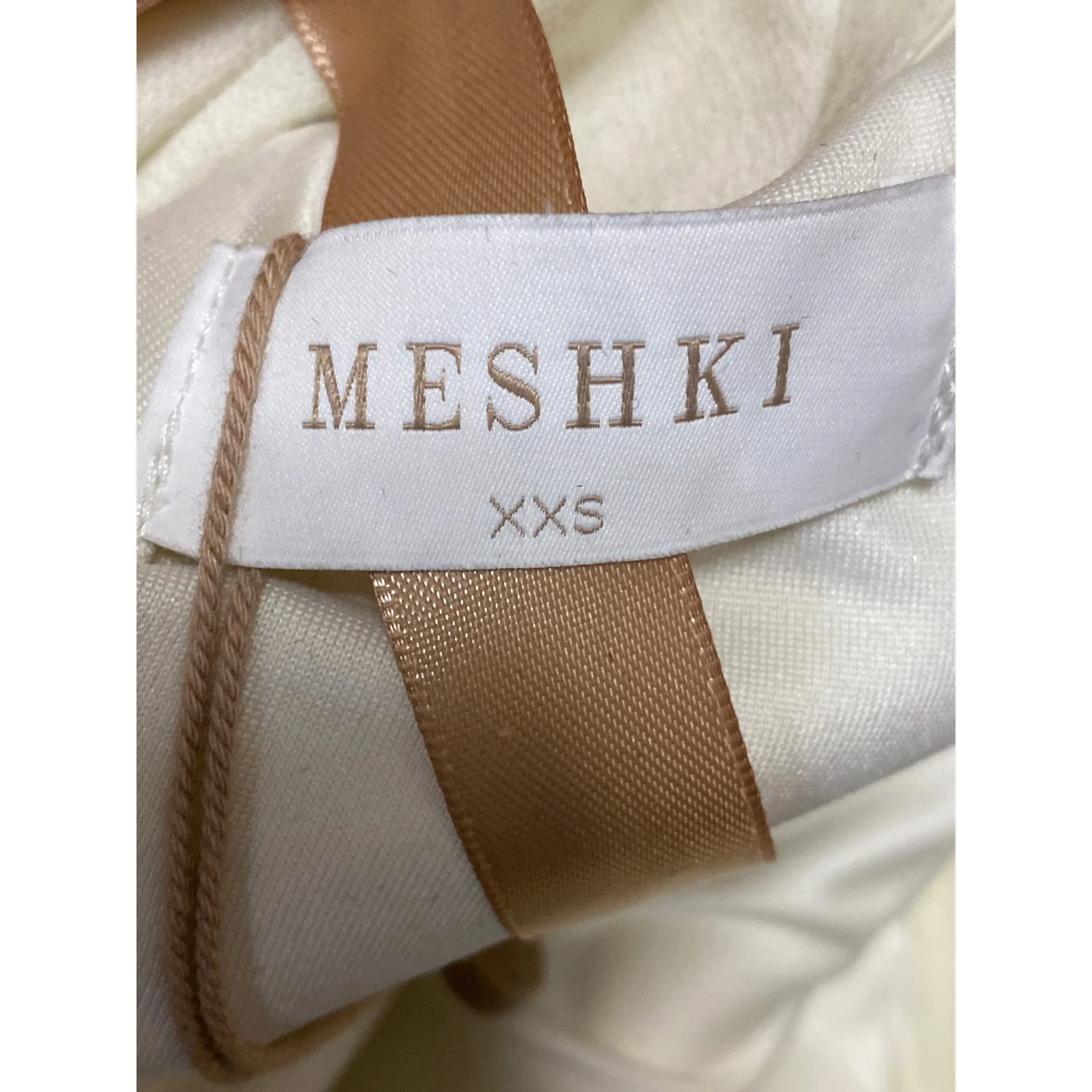 Meshki Cream Long Bell Sleeve Off The Shoulder Cutout Mini Bodycon Dress Sz XXS - Image 5