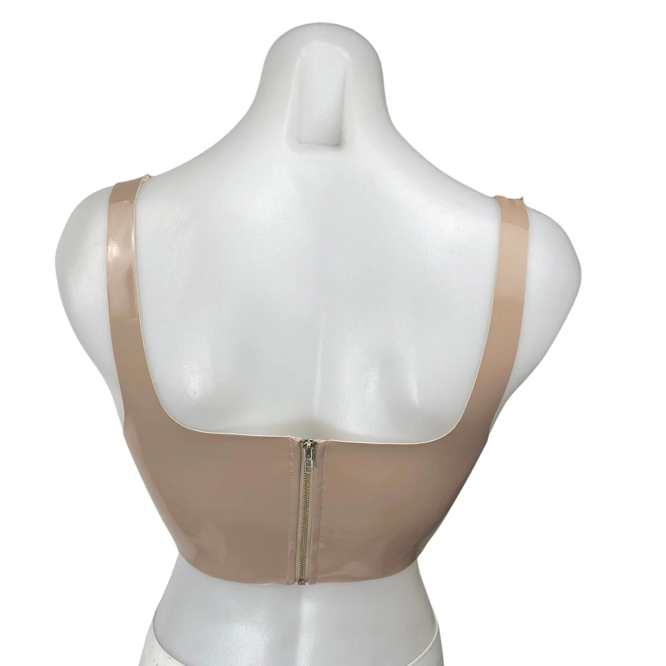 Meshki Tan Beige Khaki Patent Faux Leather Vegan Sleeveless Tank Crop Top Sz XS - Image 2