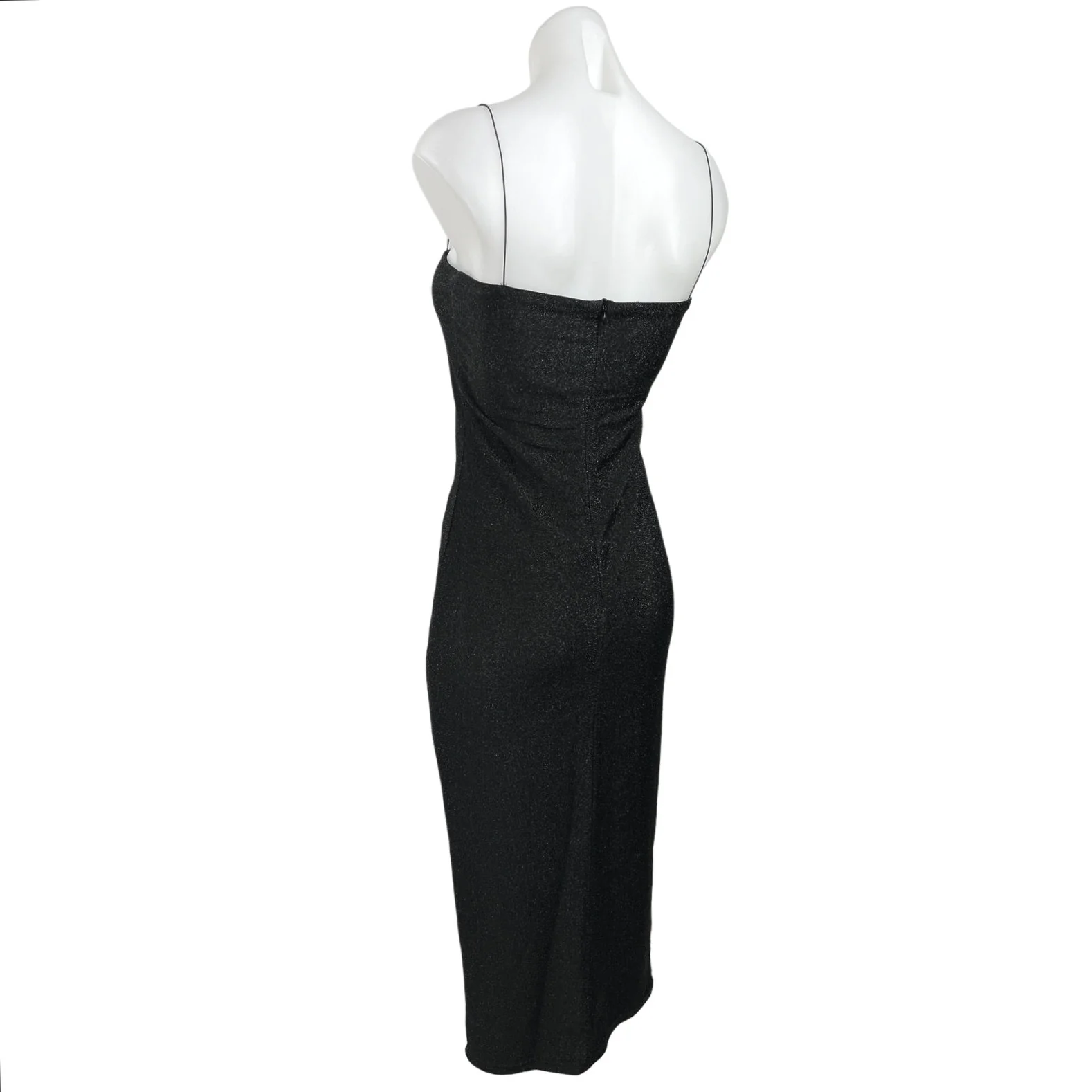 Meshki Womens Black Glitter Square Neck Zipper Camisole Bodycon Maxi Dress Sz XL - Image 2