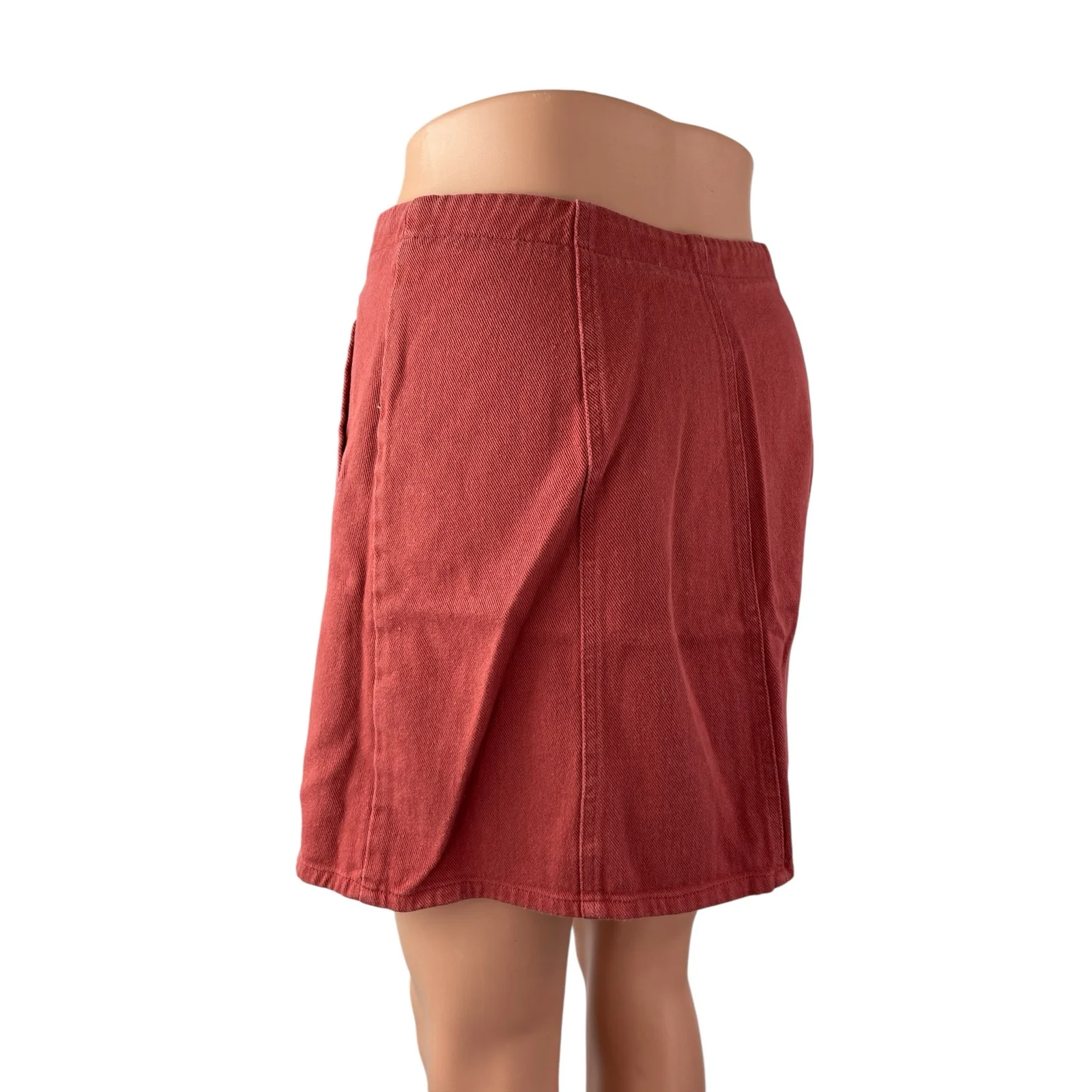 Mi Ami Women's Orange High Rise Button Snap Front Mini Flare A-Line Skirt Sz S - Image 4