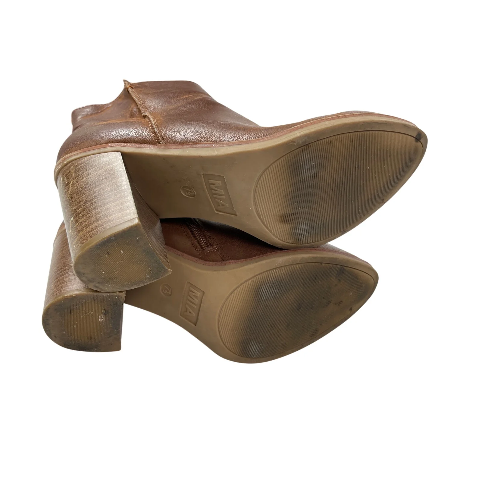 Mia Patton Women's Brown Faux Leather Pointed Toe Block Heel Ankle Booties 7.5 - Image 4