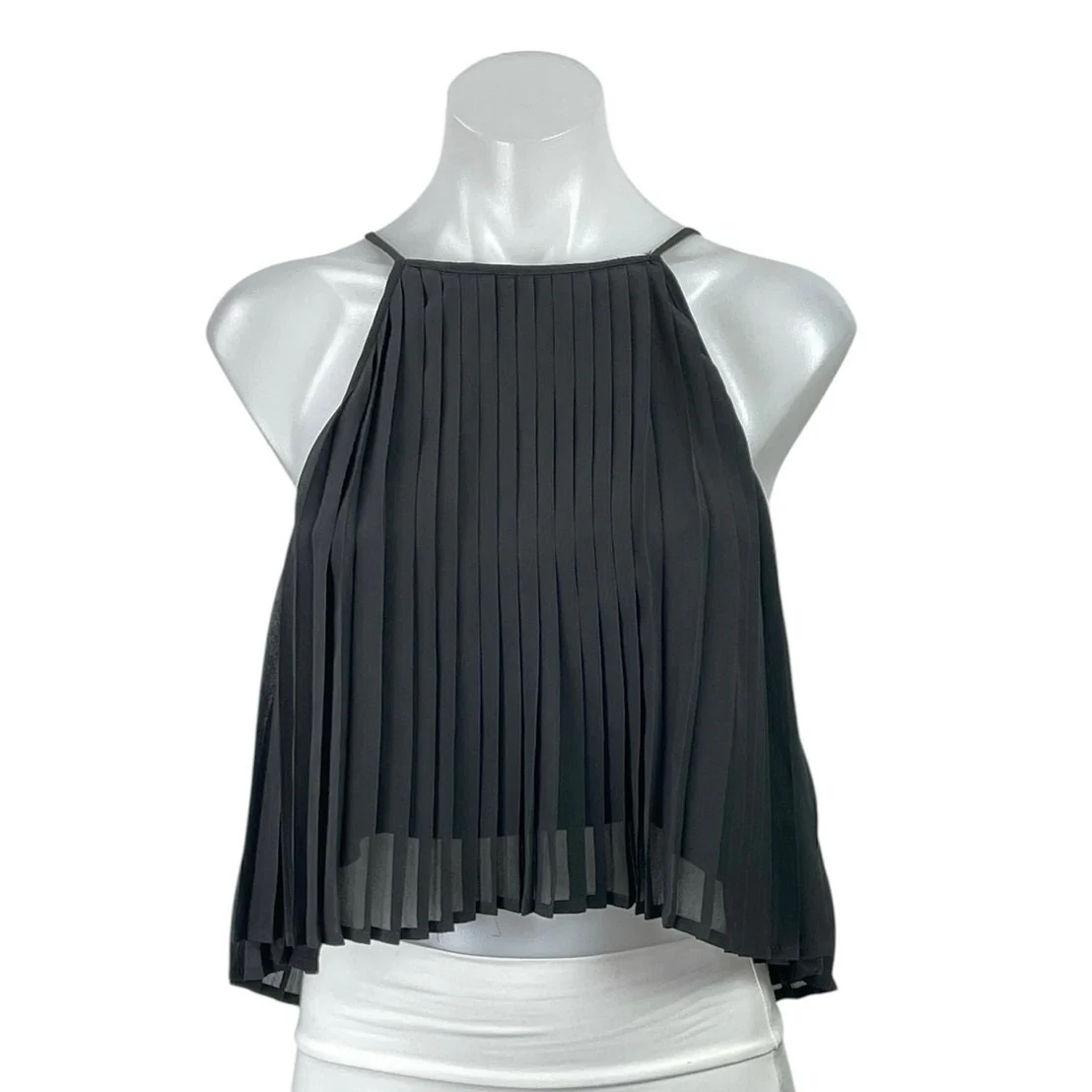 Mia Women's Black Pleated Sleeveless Halter Neck Crop Cami Camisole Tank Top 10