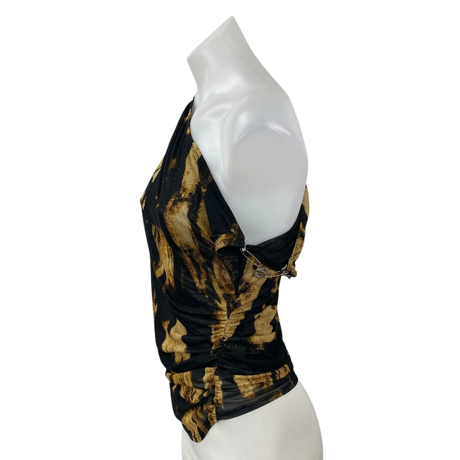 Miaou Women's Black Beige Printed One Shoulder Sleeveless Blouse Top Size M - Image 2