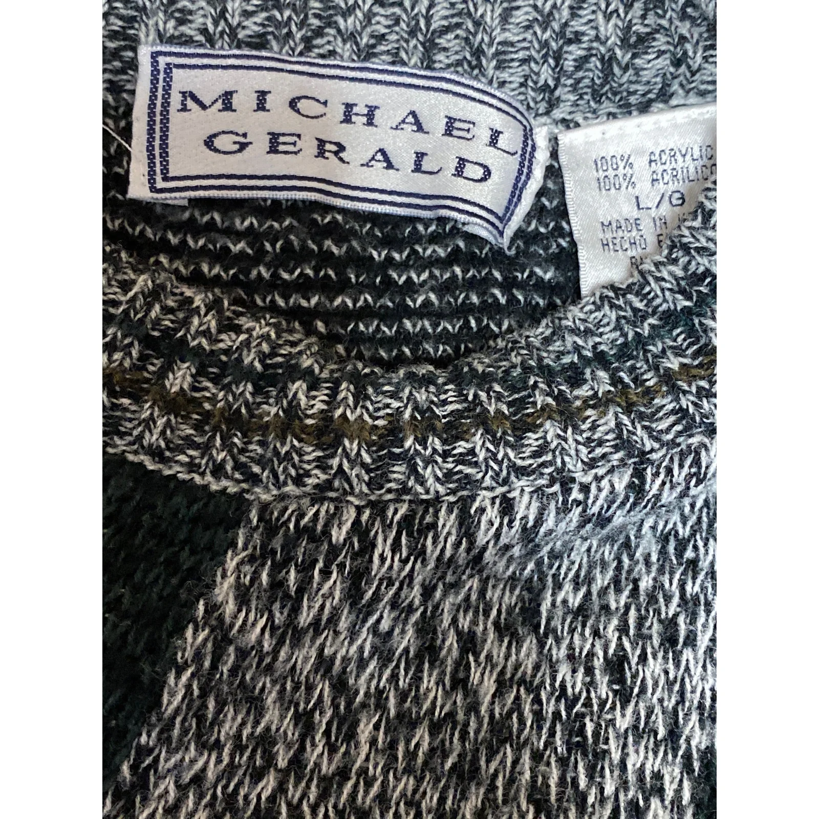 Michael Gerald Womens Gray Geometric Crewneck Long Sleeve Knit Sweater Top Sz L - Image 3