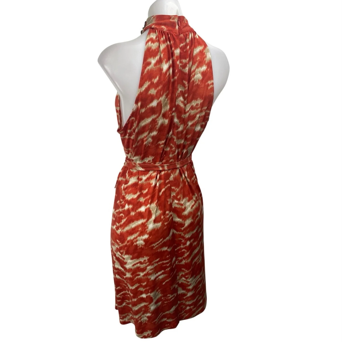 Michael Kors Coral Tie Dye Sleeveless Halter Beaded Fit & Flare Midi Dress Sz M - Image 2