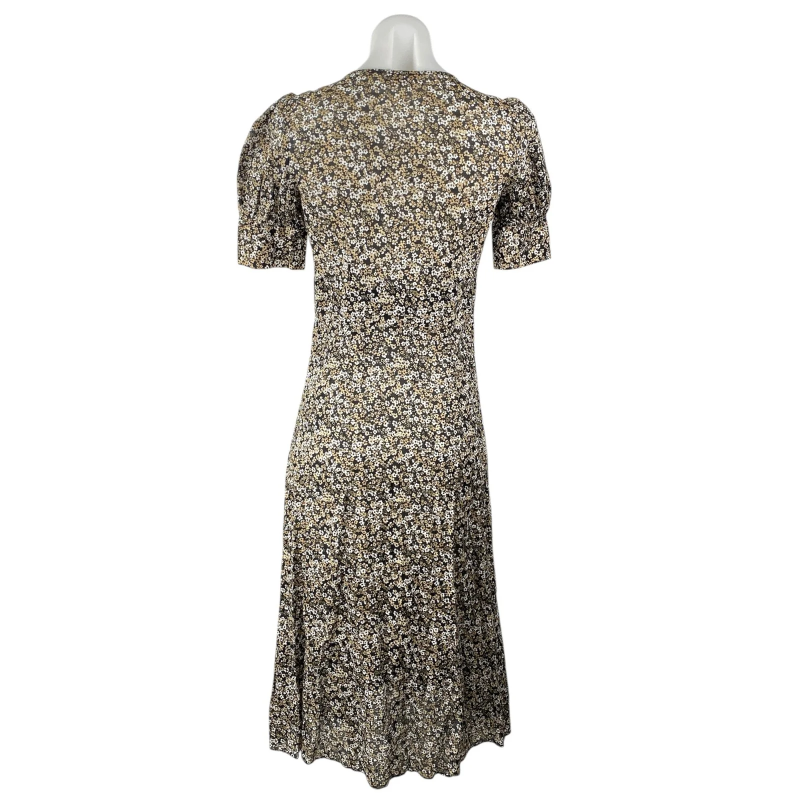 Michael Kors Floral Short Puff Sleeve Midi Button Down A-Line Shirt Dress Sz XS - Image 2