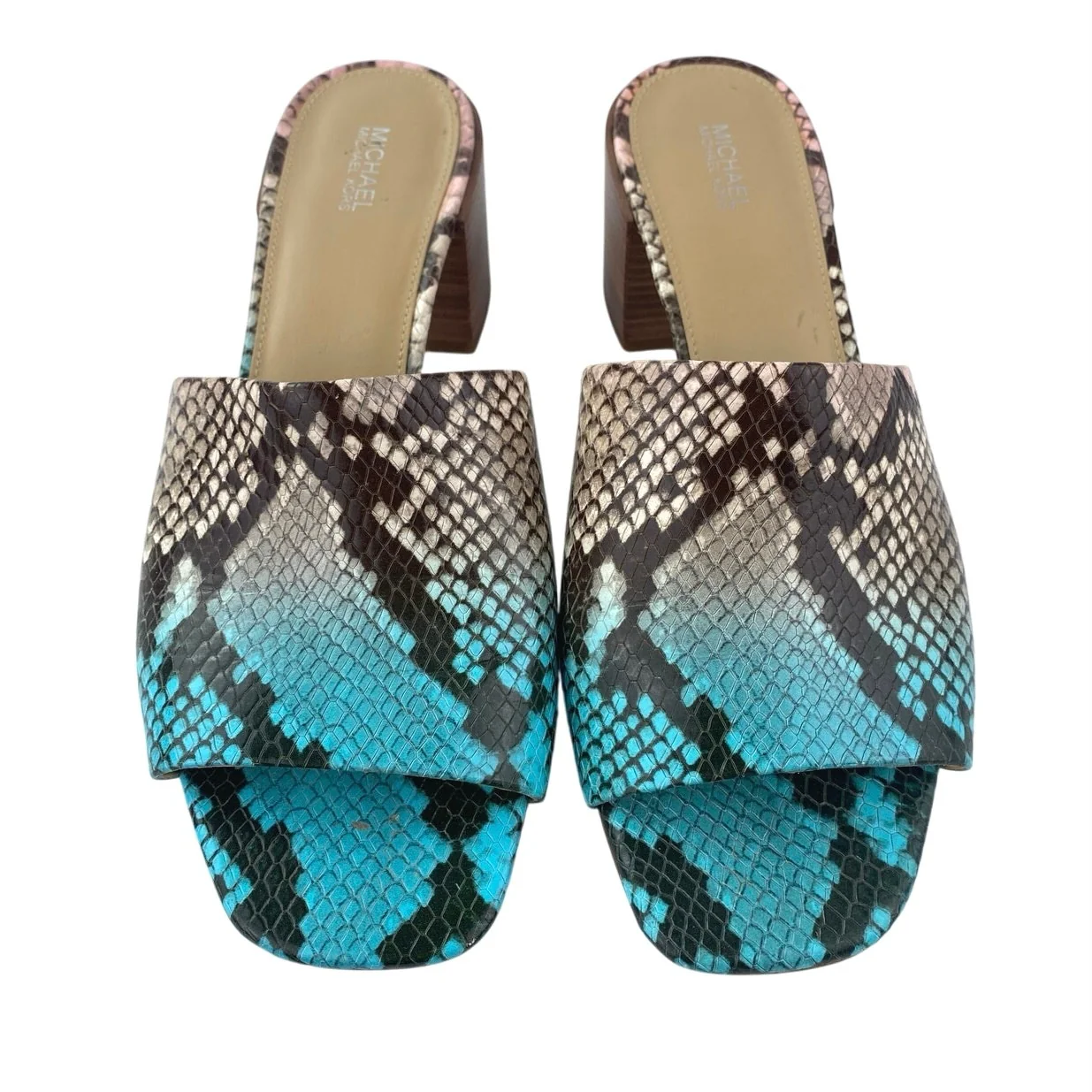 Michael Kors Ingrid Snakeskin Leather Round Toe Slip On Mules Dress Sandals 9.5Mq - Image 2