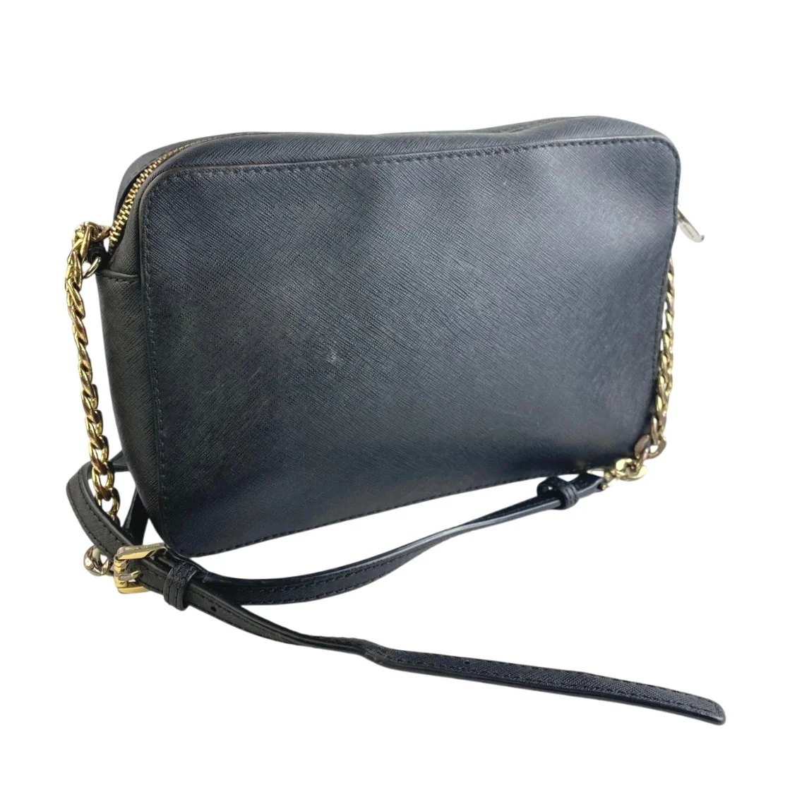 Michael Kors Jet Set Black Zip Leather Logo Chain Zip Crossbody Handbag OS - Image 3