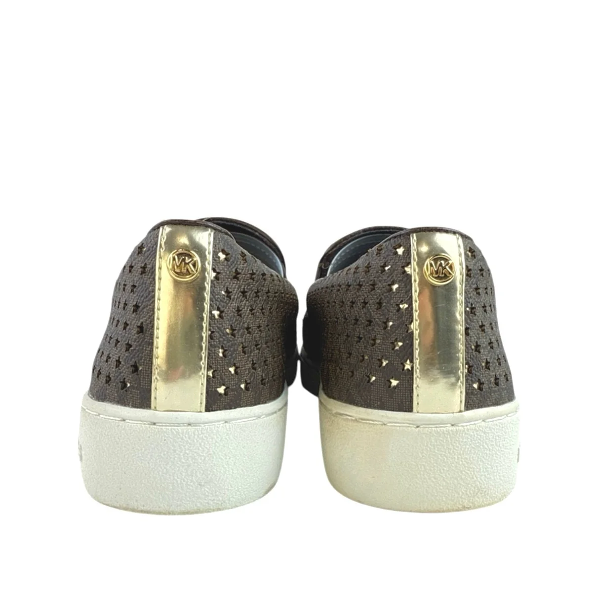 Michael Kors Keaton Women's Brown Laser Cut Leather Slip On Sneakers Shoes Sz 8 - Image 3