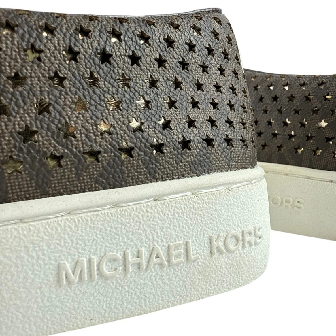 Michael Kors Keaton Women's Brown Laser Cut Leather Slip On Sneakers Shoes Sz 8 - Image 7