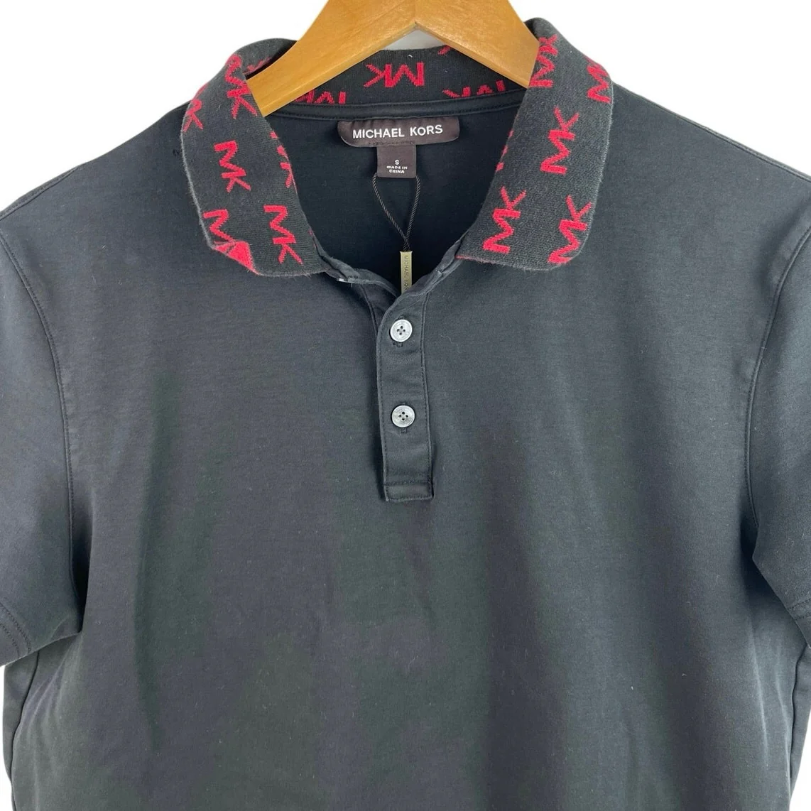 Michael Kors Men's Black Red Logo Casual Short Sleeve Polo Shirt Top Size S - Image 3