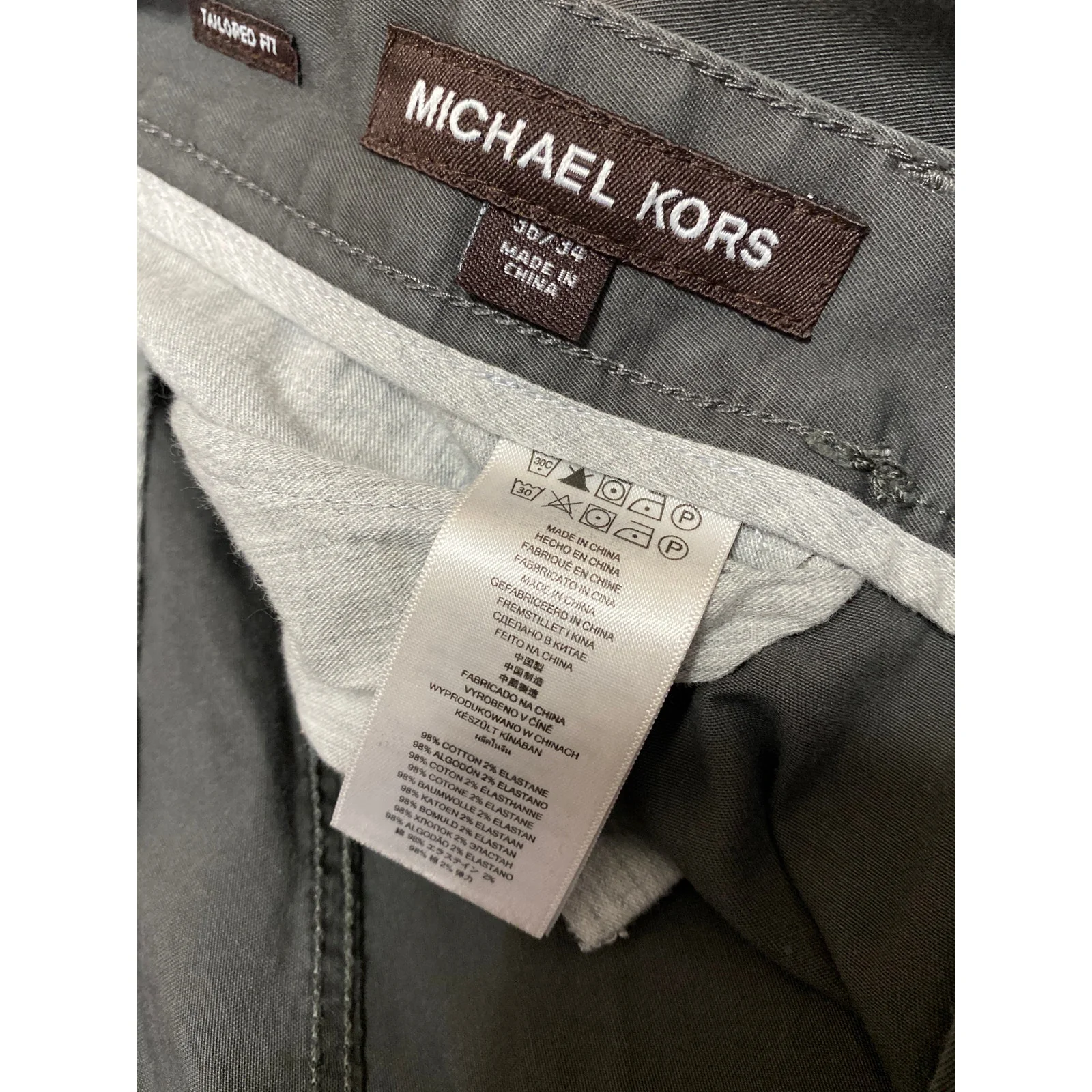 Michael Kors Men's Gray Straight Leg High Rise Chino Khaki Trousers Pants 36/34 - Image 4