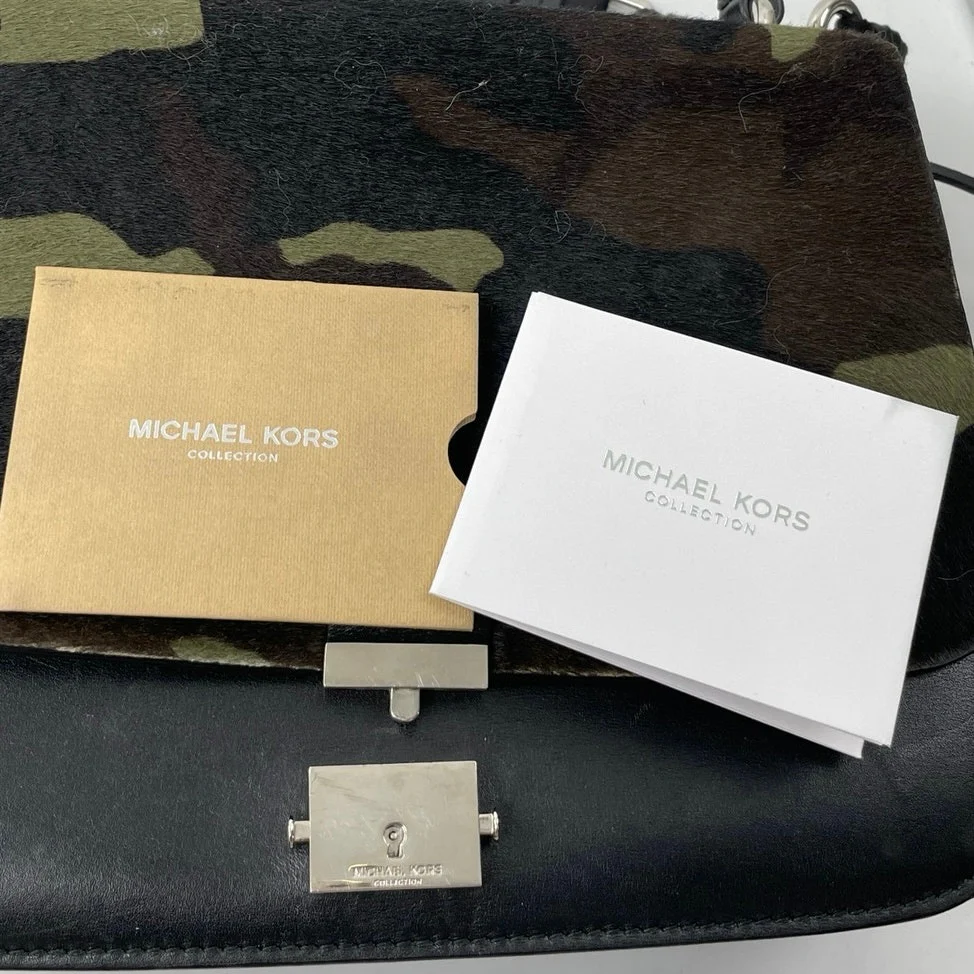Michael Kors Mia Green Camo Calf Hair Shoulder Crossbody Satchel Handbag OS - Image 7