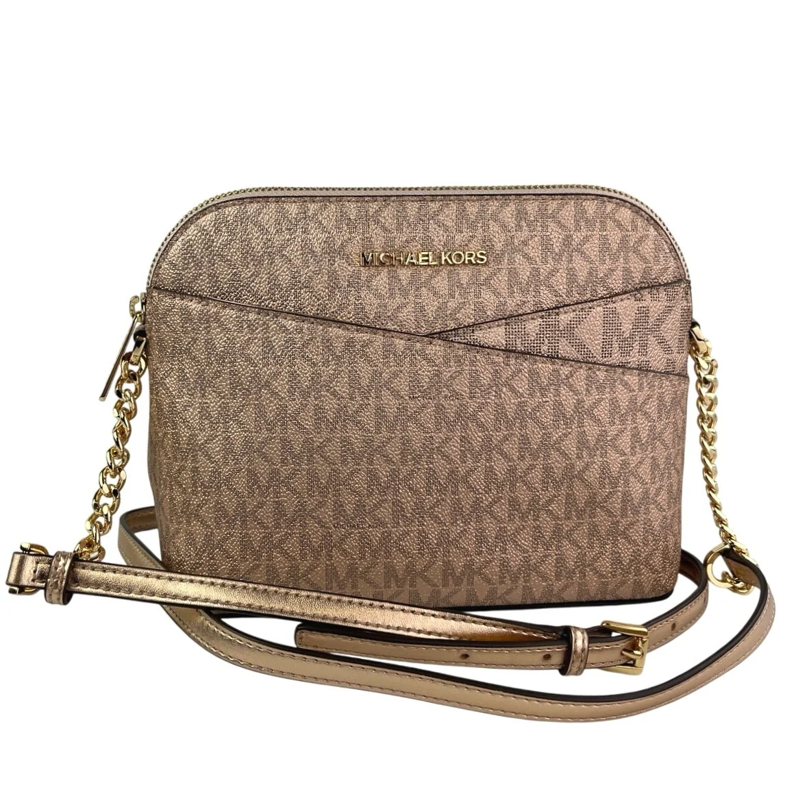 Michael Kors Tan Leather Jet Set Travel Dome Chain Crossbody Bag Handbag OS