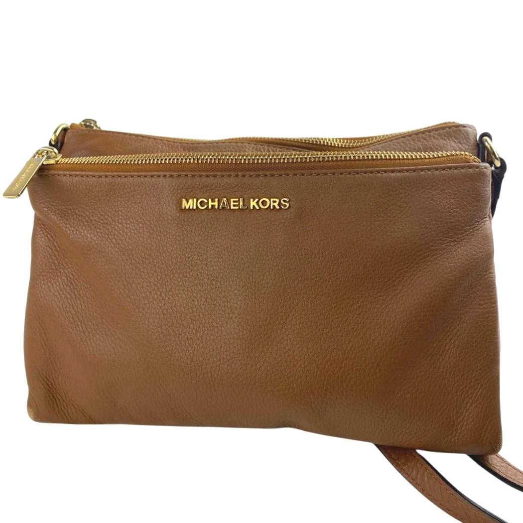 Michael Kors Women's Brown Pebbled Leather Double Zip Adjustable Crossbody Bag - Image 2