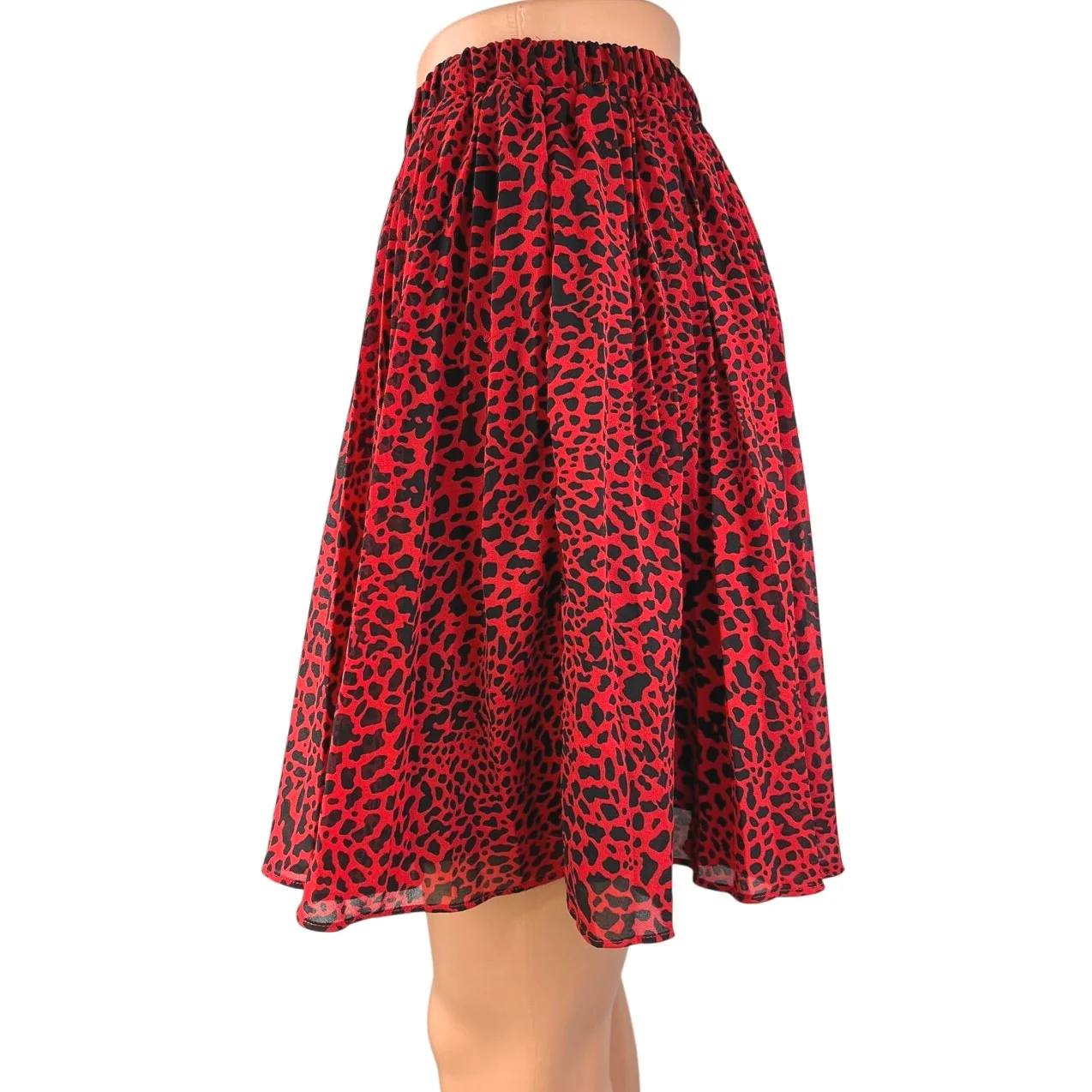MICHAEL Michael Kors Red Black Pleated Leopard Animal Print Mini A-Line Skirt S - Image 2