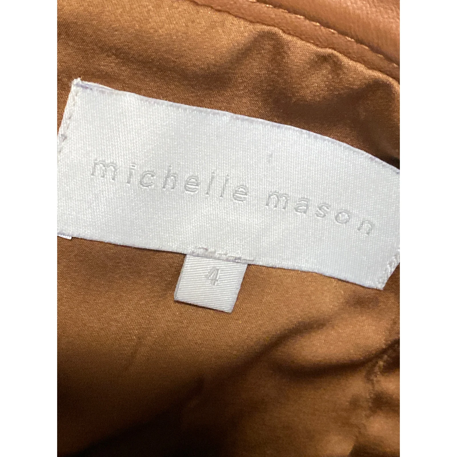 Michelle Mason Faux Vegan Leather Brown Zip Back Mini Pencil Wrap Skirt Size 4 - Image 4