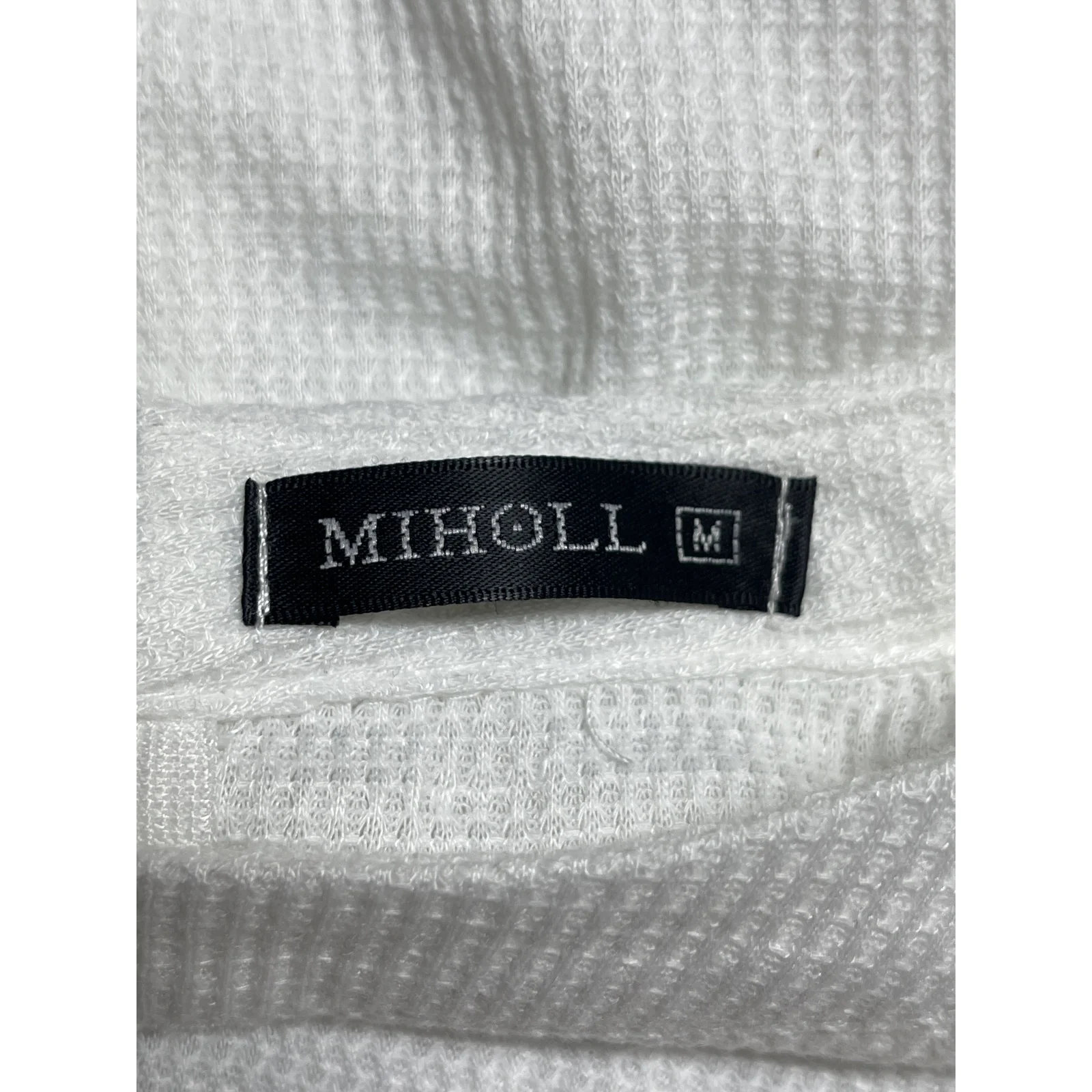 Miholl Women's White Lace Crew Neck Long Sleeve Waffle Knit Sweater Top Size M - Image 3