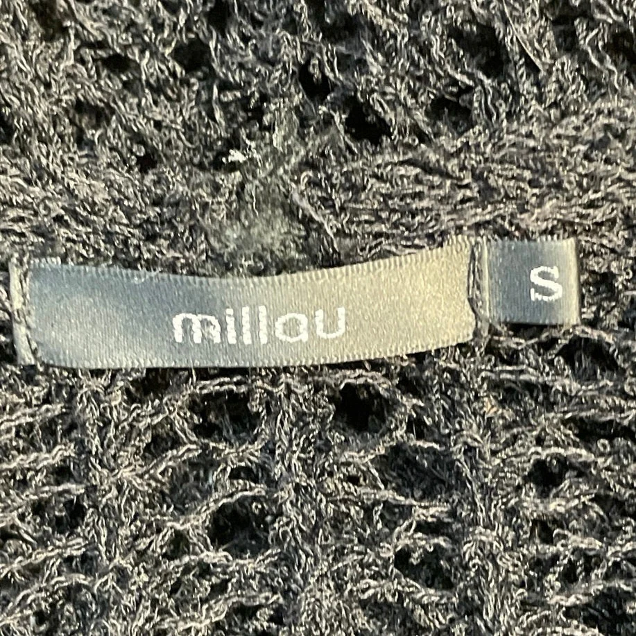 Millau Women's Black 3/4 Sleeves Open Knit Crochet V-neck Tunic Blouse Top Sz S - Image 4