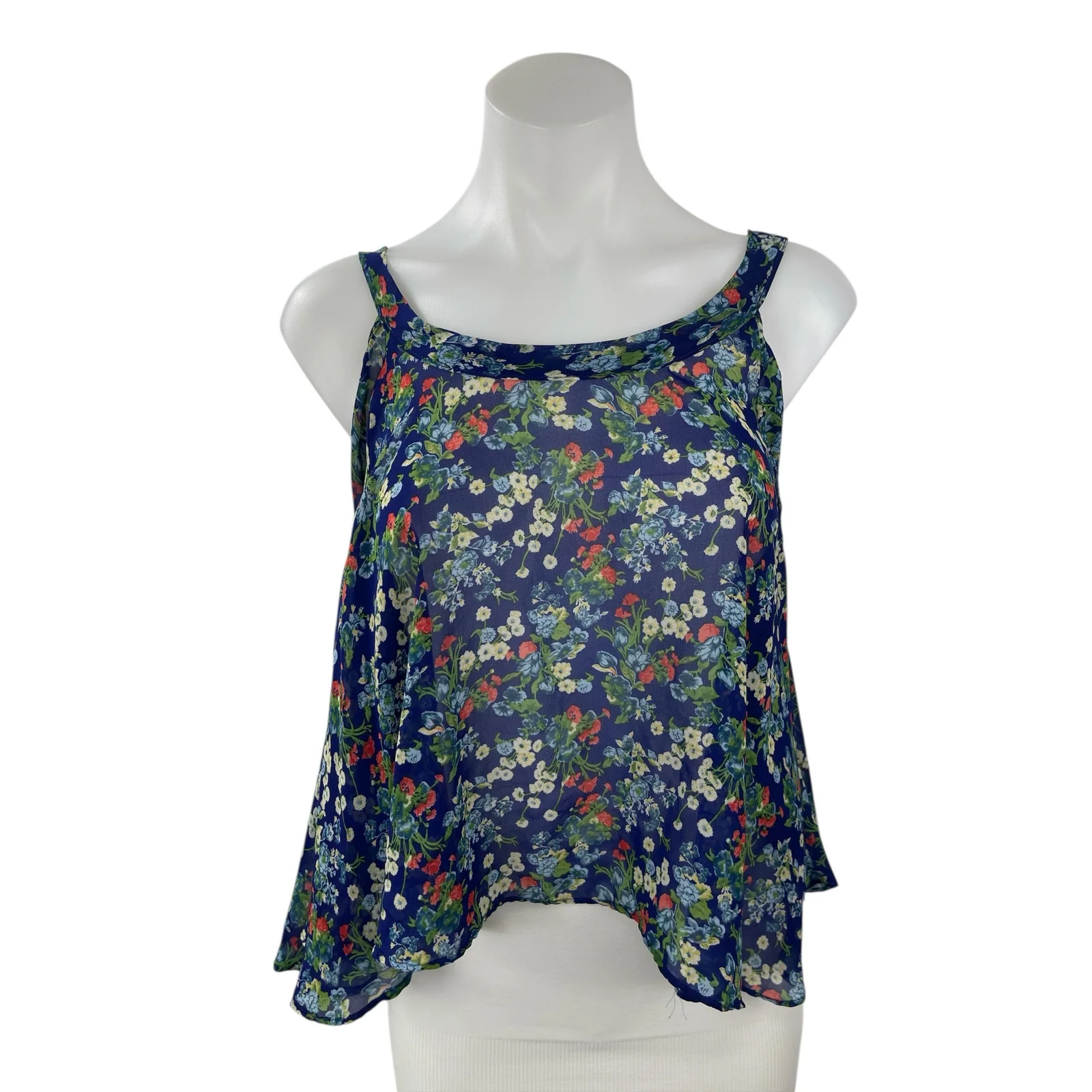 Millau Women's Blue Floral Sleeveless Boxy Swing A Line Cami Tank Blouse Top S