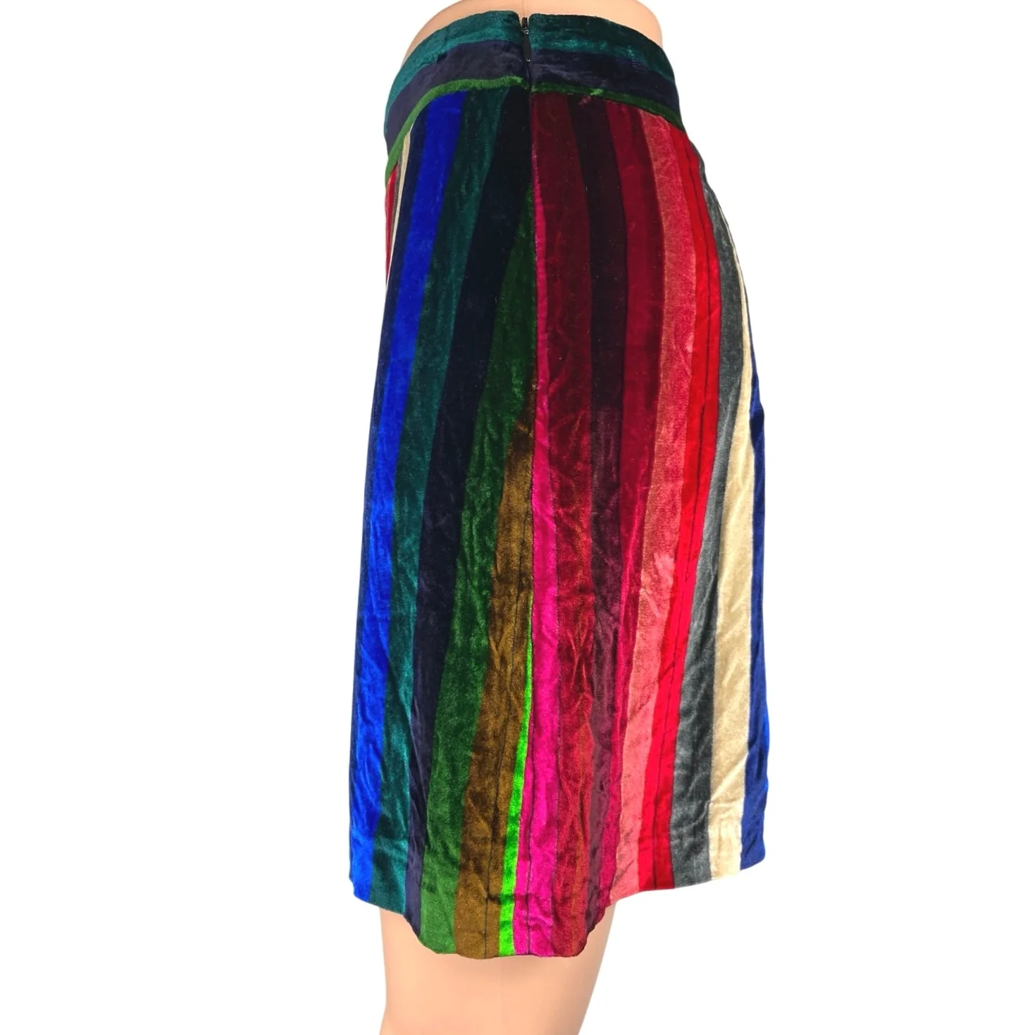 Milly Multicolor Rainbow Stripe Velvet Velour Straight Pencil Mini Skirt Size S - Image 2