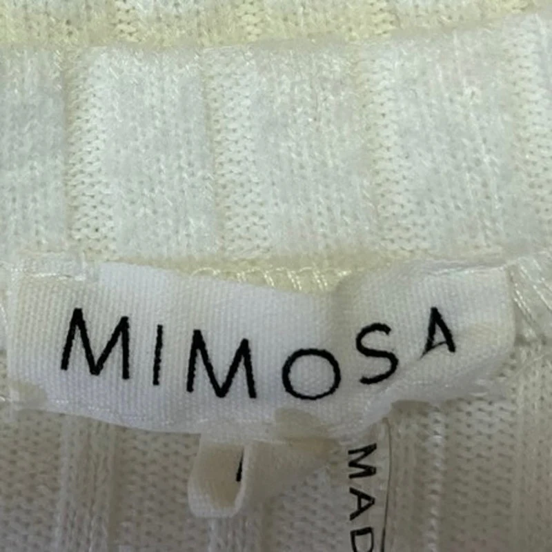 Mimosa Women's White Ribbed Knit Long Sleeve Tie Hem Cropped Sweater Top Size M - Image 3