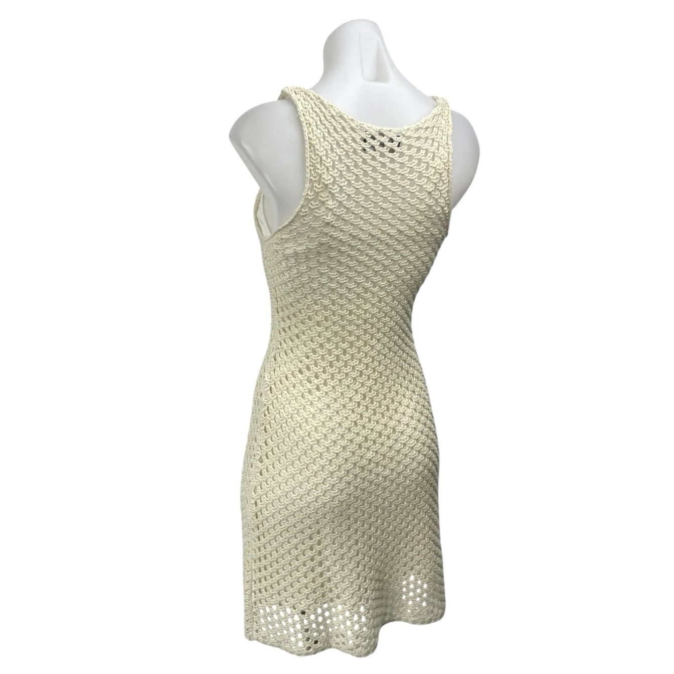 Mink Pink Cream Crochet Knit Sleeveless Sheer Mini Swim Cover Up Dress Size S - Image 2