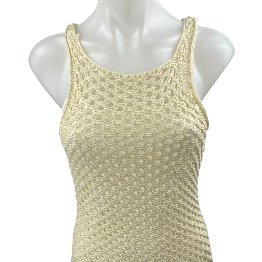 Mink Pink Cream Crochet Knit Sleeveless Sheer Mini Swim Cover Up Dress Size S - Image 3