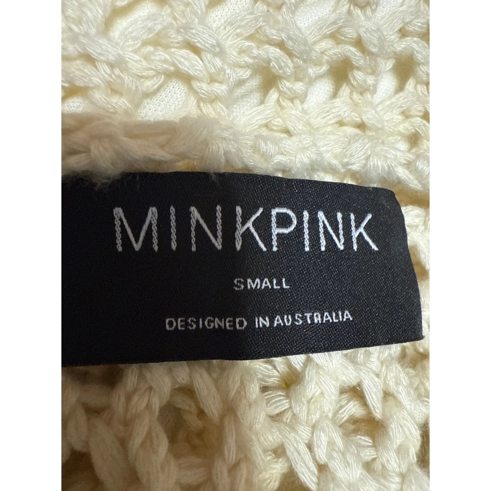 Mink Pink Cream Crochet Knit Sleeveless Sheer Mini Swim Cover Up Dress Size S - Image 4