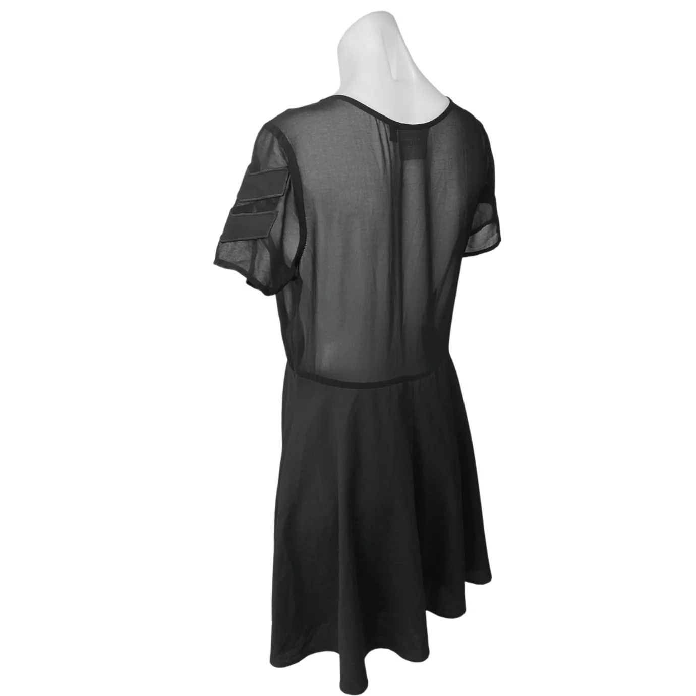 MinkPink Black Zephyr Chevron Embroidered Short Sleeve Sheer A-Line Mini Dress S - Image 2