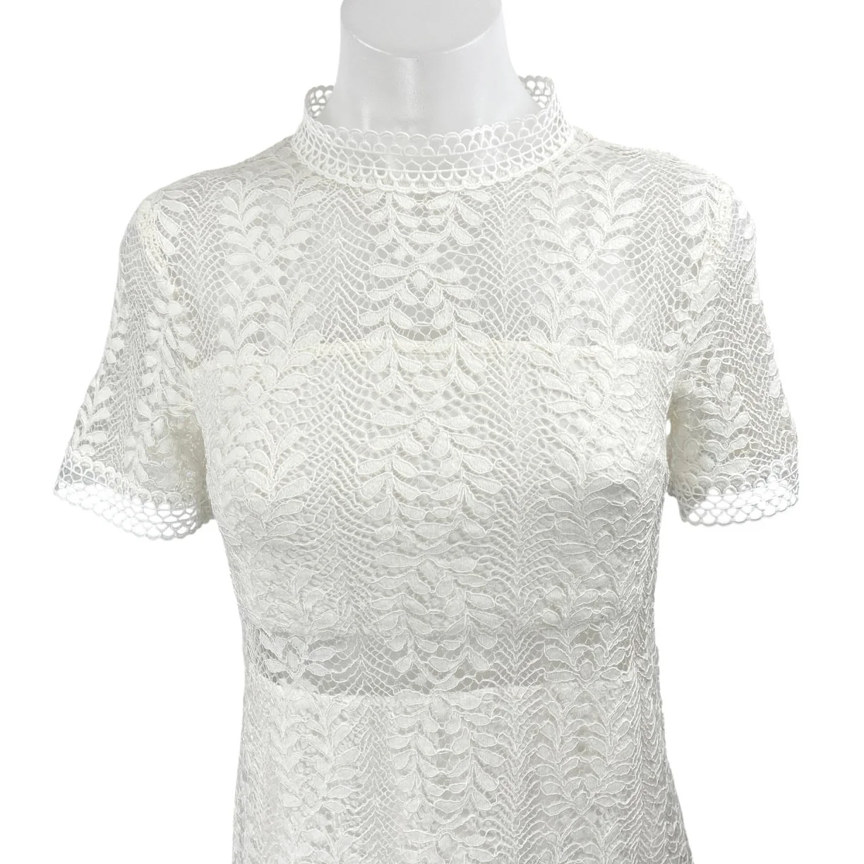 MinkPink Womens White Floral Lace Embroidered High Neck Mini Shift Dress Size XS - Image 3