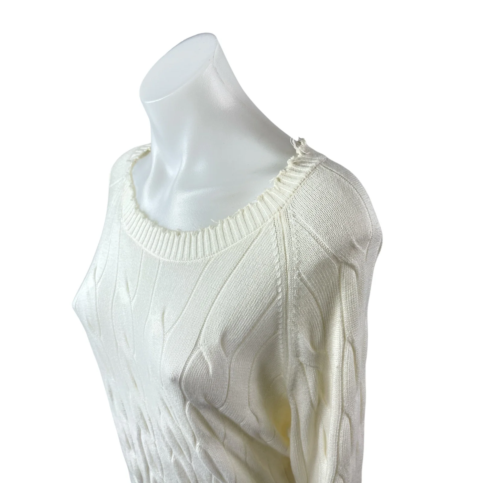 Minnierose Women's White Cable Knit Round Neck Long Sleeve Sweater Top Size M - Image 2