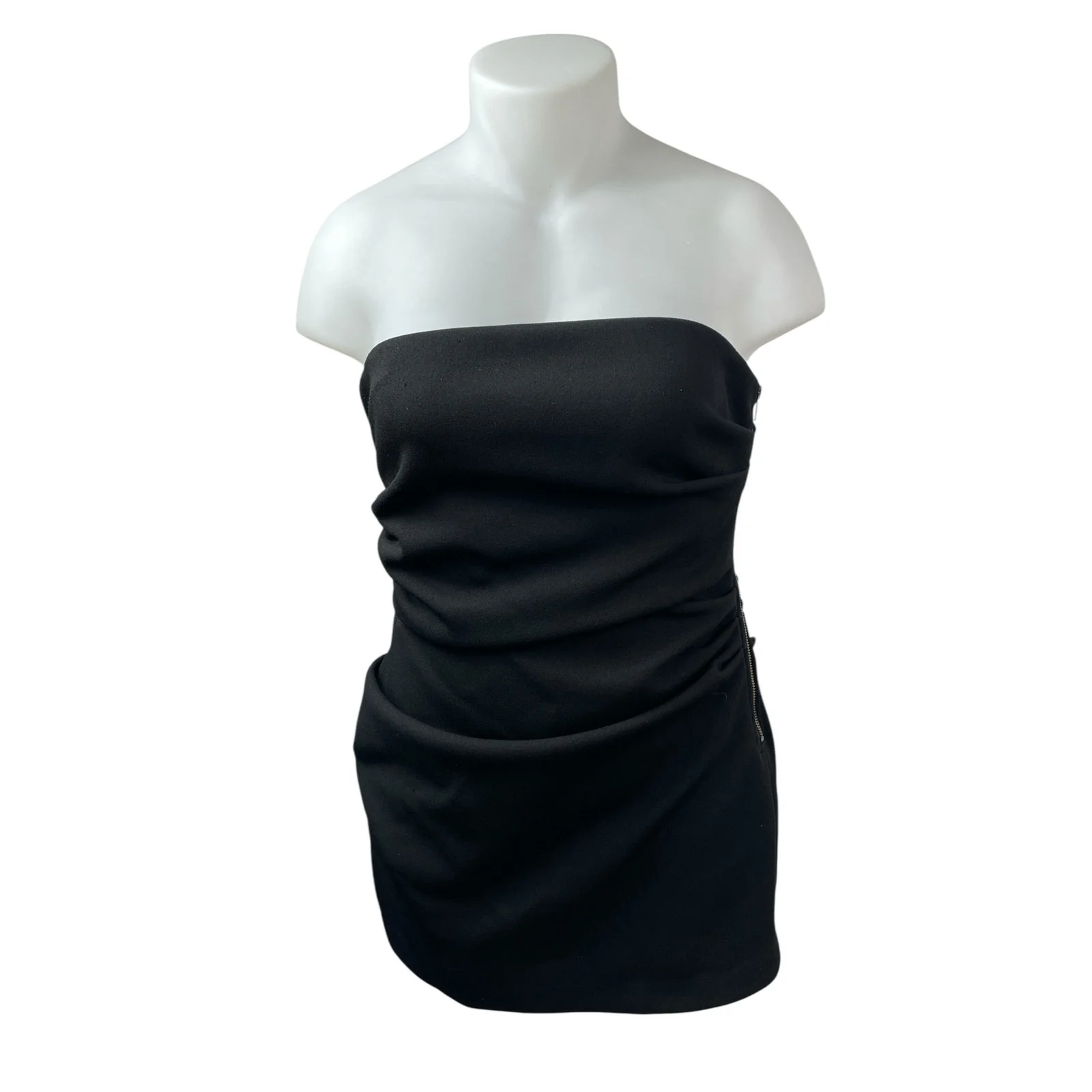 Misha Womens Black Ruched Sleeveless Side Zip Tube Bandeau Mini Bodycon Dress 12