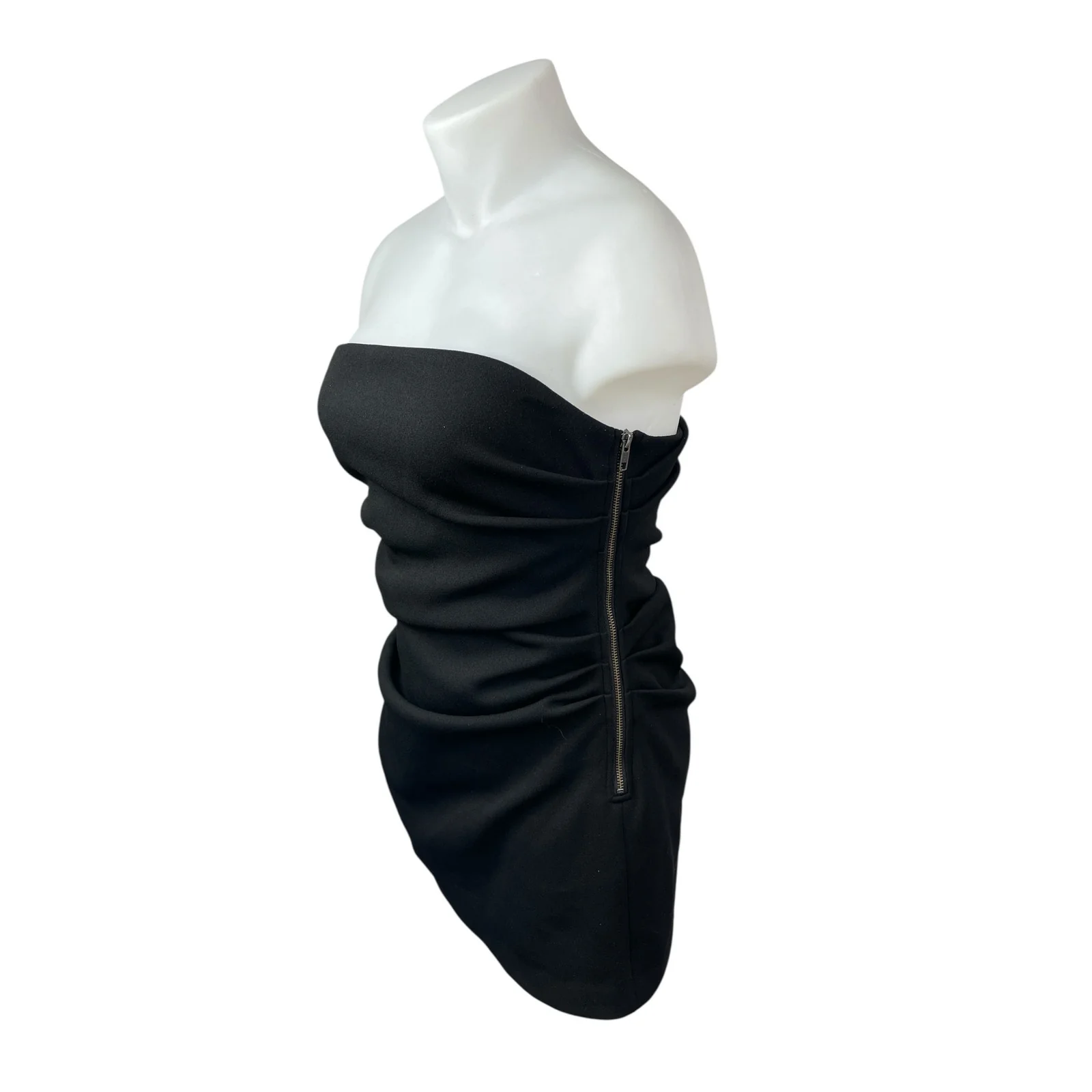 Misha Womens Black Ruched Sleeveless Side Zip Tube Bandeau Mini Bodycon Dress 12 - Image 2