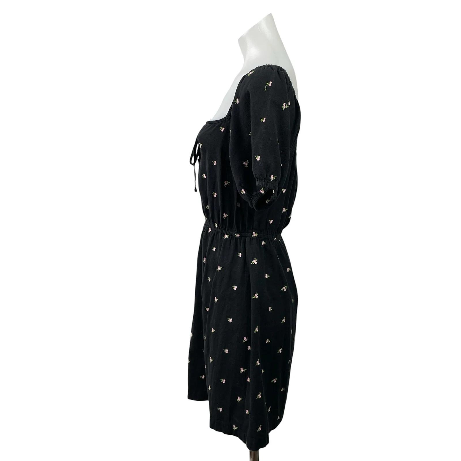Miss Selfridge Black Floral Embroidered Puff Sleeve Fit & Flare Mini Dress Sz 6 - Image 2