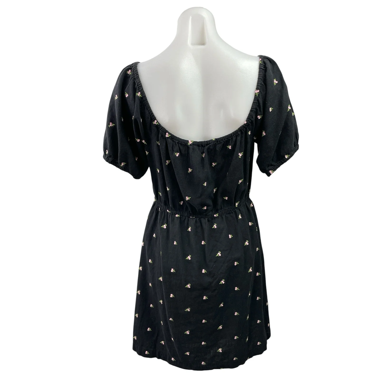 Miss Selfridge Black Floral Embroidered Puff Sleeve Fit & Flare Mini Dress Sz 6 - Image 3